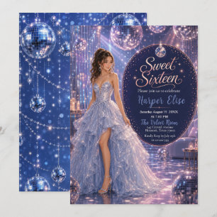 Blaue Disco Sweet 16 Prinzessinnen-Party Einladung