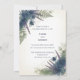 Blaue Distel-Farn-Schottische Hochzeitseinladung Einladung