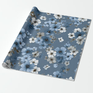 Blaue Ditsy-Blumen-Pastell-Boho 70er Jahre Vintage Geschenkpapier