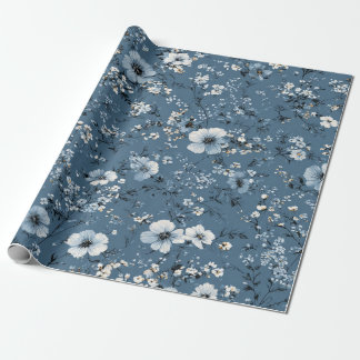 Blaue Ditsy-Blumen-Pastell-Boho 70er Jahre Vintage Geschenkpapier