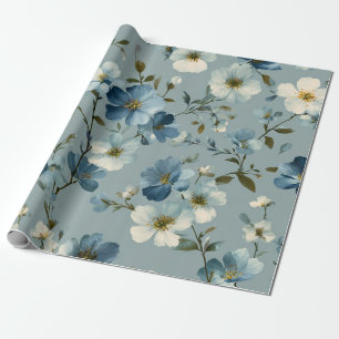Blaue Ditsy-Blumen-Pastell-Boho 70er Jahre Vintage Geschenkpapier