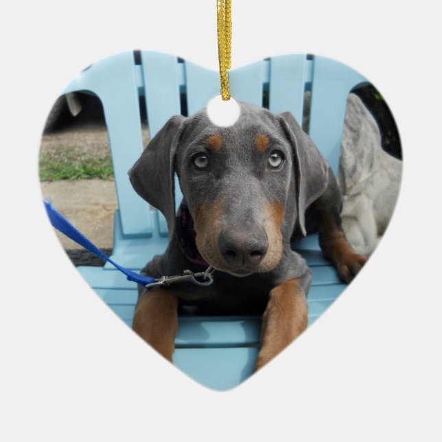 Blaue Dobermannaugen Keramik Ornament (Vorne)