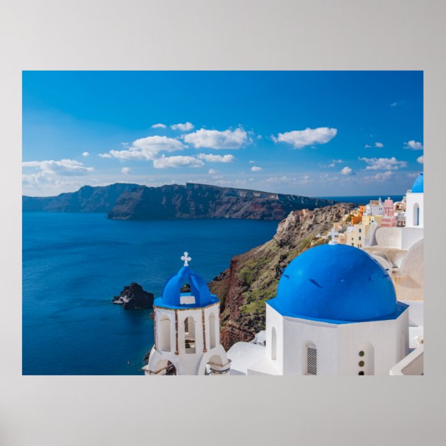 Blaue Domes von Santorini Poster (Vorne)