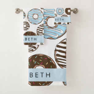 Blaue Donuts, braune Donuts, Sprinklen, Ihr Name Badhandtuch Set