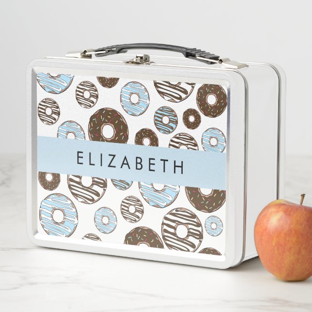 Blaue Donuts, braune Donuts, Sprinklen, Ihr Name Metall Brotdose (Beispiel)