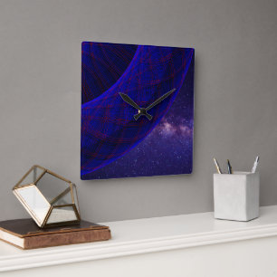 Blaue Donuts im Weltraum Quadratische Geometrische Wanduhr