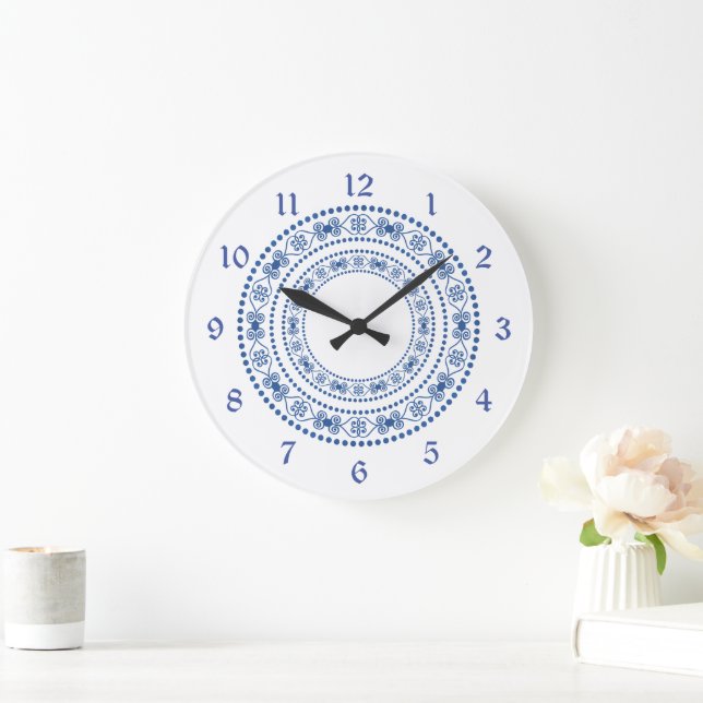 Blaue doppelte Herz-Grenze Große Wanduhr (Zuhause)