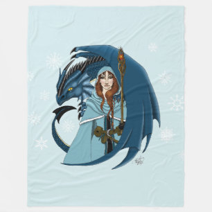  Blaue Drachen-Zauberin Schneeflocken Fleecedecke