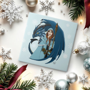 Blaue Drachen-Zauberin Schneeflocken Fliese