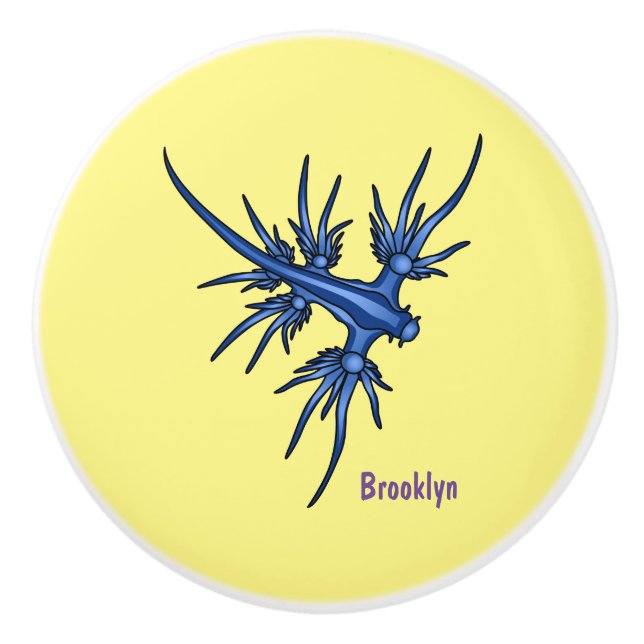 Blaue Drachendarstellung Keramikknauf (Vorderseite)