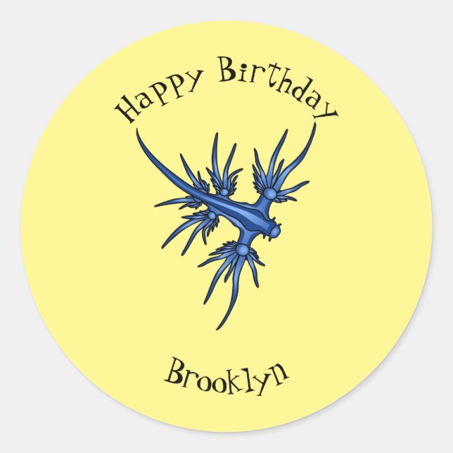 Blaue Drachendarstellung Runder Aufkleber (Vorderseite)