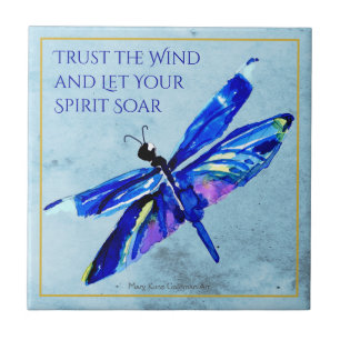 Blaue Dragonfly mit Inspiration Lasse deinen Geist Fliese
