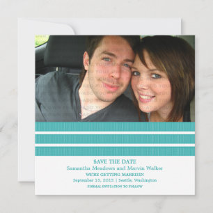 Blaue Dreifach-Streifen-Foto-Hochzeitseinladung zu Einladung