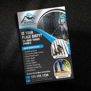 Blaue Druckwäsche Hochdruckreinigung Hausreinigung Flyer