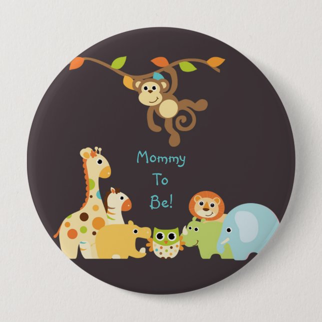 Blaue Dschungel-Safari-personalisierte Mama, zum Button (Vorderseite)