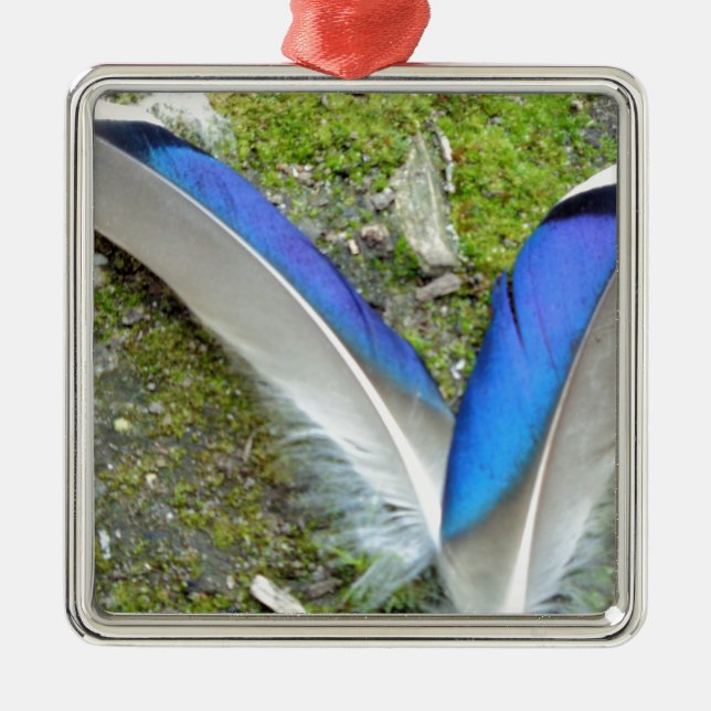 Blaue Duckfedern, Tier, Vogel Ornament Aus Metall (Vorne)