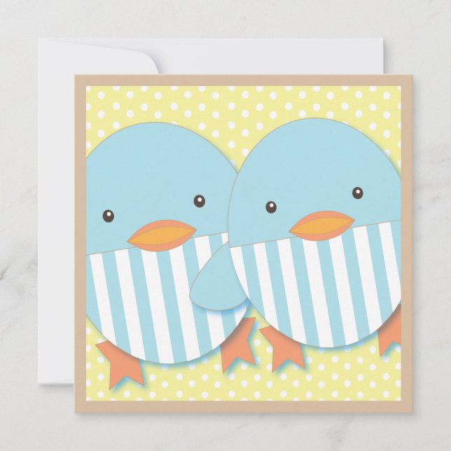 Blaue Ducky Doppeljungen-Babyparty Einladung (Vorderseite)
