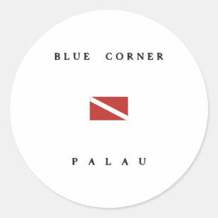 Blaue Eckpalau-Unterwasseratemgerät-Tauchen-Flagg Runder Aufkleber