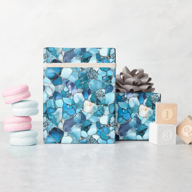 Blaue Edelsteine Geschenkpapier (Babyparty)