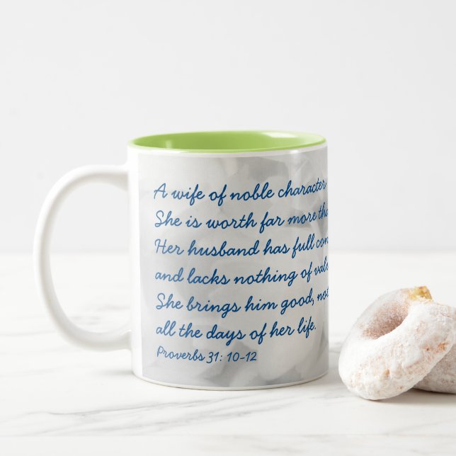 Blaue Ehefrau der Nobelschrift Zweifarbige Tasse (Mit Donut)