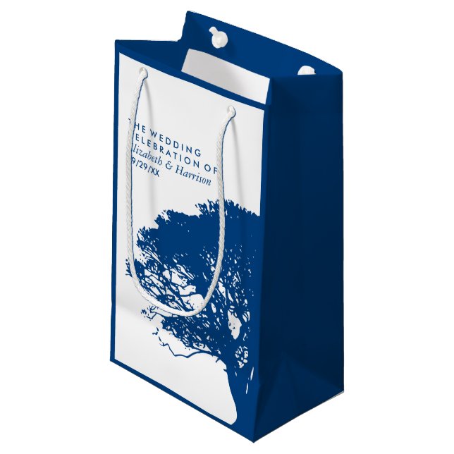 Blaue Eiche, rustikale und minimalistische Hochzei Kleine Geschenktüte (Vorderseite Schrägansicht)