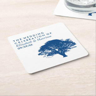 Blaue Eiche, rustikale und minimalistische Hochzei Rechteckiger Pappuntersetzer