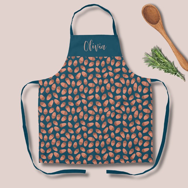 Blaue Eichel Muster Schürze (Fall autumn acorn pattern kitchen apron.  Personalize with your own name or text.)