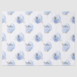 Blaue Eier und Blume auf der White Decoupage Seidenpapier