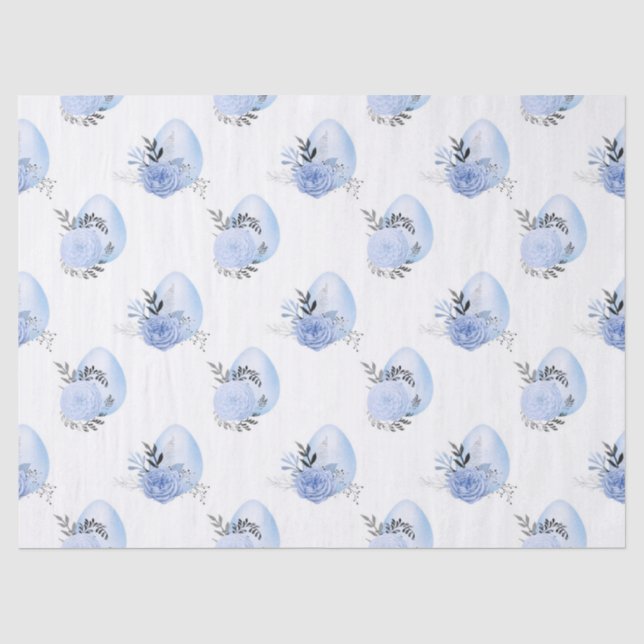 Blaue Eier und Blume auf der White Decoupage Seidenpapier (Vorderseite)