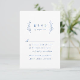 Blaue, einfache botanische Hochzeitskarte RSVP