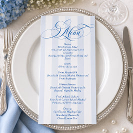 Blaue einfache elegante Schrift Hochzeit Menükarte