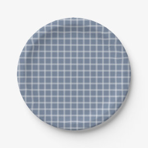 Blaue einfache Gingham geschlechtsneutrale Babypar Pappteller