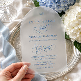 Blaue einfache Monogramm-Klassiker-Hochzeit Acryleinladungen
