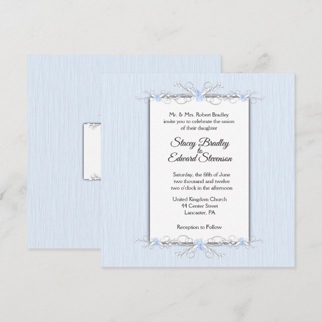 Blaue Einfachheit Traditionelle Hochzeitseinladung Einladung (Vorne/Hinten)
