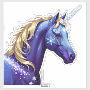 Blaue Einhorn-Kopfporträt im sternenklaren Nachthi Aufkleber