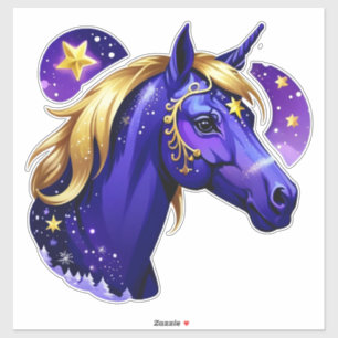 Blaue Einhorn-Kopfporträt im sternenklaren Nachthi Aufkleber