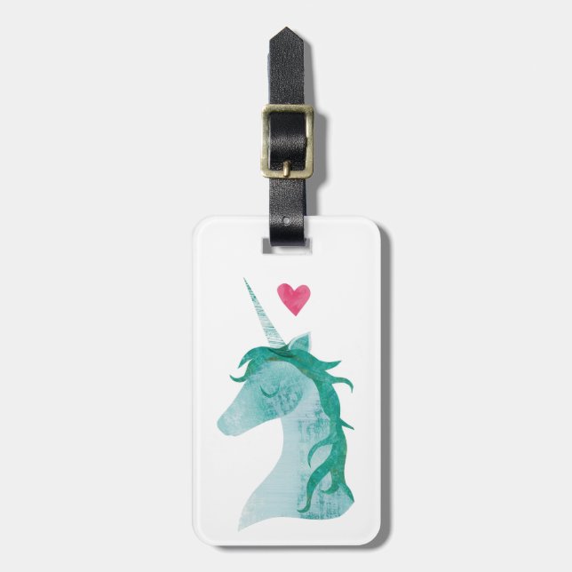 Blaue Einhorn-Magie mit Herzen Gepäckanhänger (Vorderseite vertikal)
