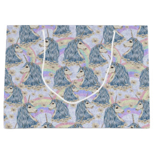 Blaue Einhörner mit Regenbogen Große Geschenktüte