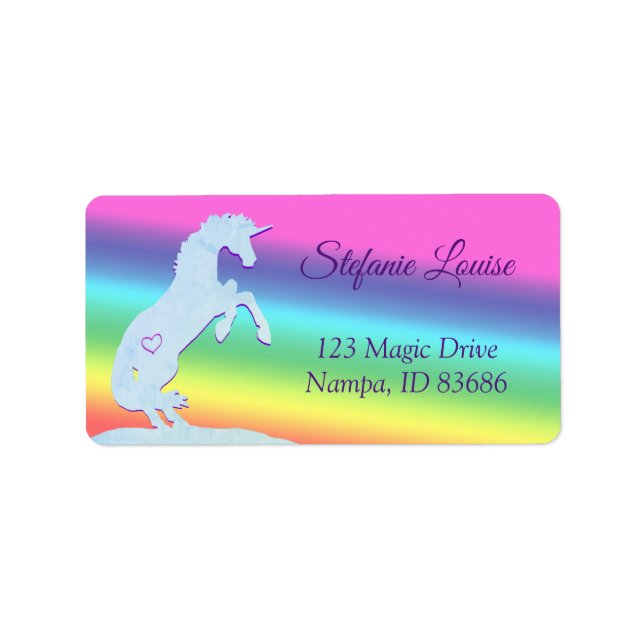 Blaue EinhornSilhouette (Regenbogen/personalisiere Adressaufkleber (Vorne)