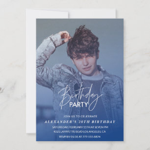 Blaue Einladung zum 20. Geburtstag Geburtstagsfeie