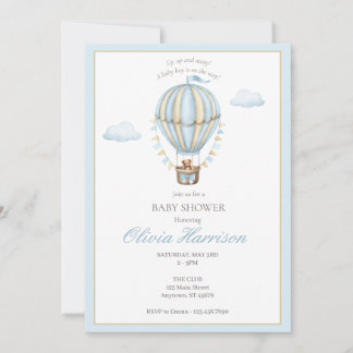 Blaue Einladung zur Babyparty für einen Jungen mit