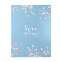 Blaue Einladungen Save the Date von White Floral B