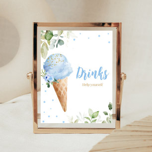 Blaue Eiscreme-Baby-Shower-Drinks-Schild Poster