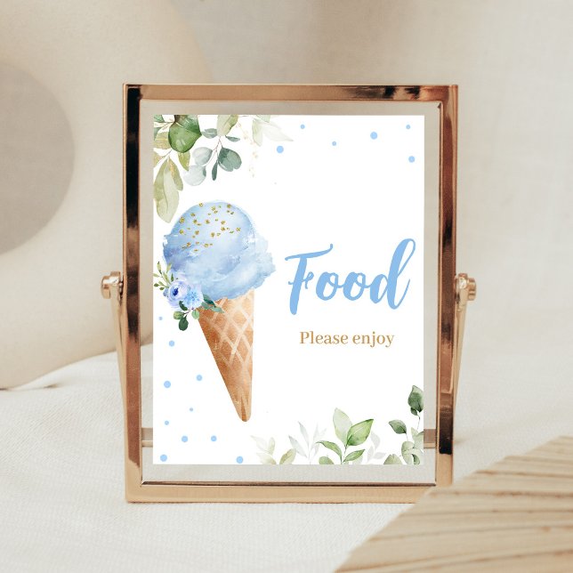 Blaue Eiscreme Baby Shower Essen Schild (Ice Cream Baby Shower Food Sign)
