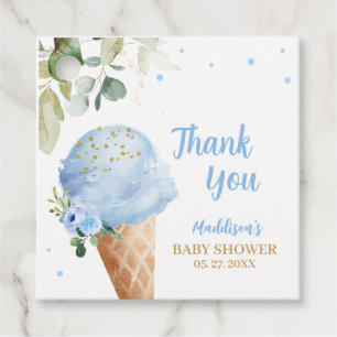 Blaue Eiscreme-Baby-Shower-Quadrat Geschenkanhänger