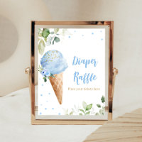 Blaue Eiscreme-Baby-Shower-Windeln-Raffle-Schild