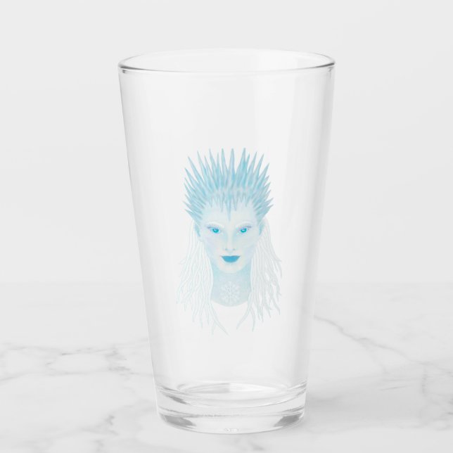 Blaue Eiskönigin mit Eiskronenkrone Glas (Vorderseite)