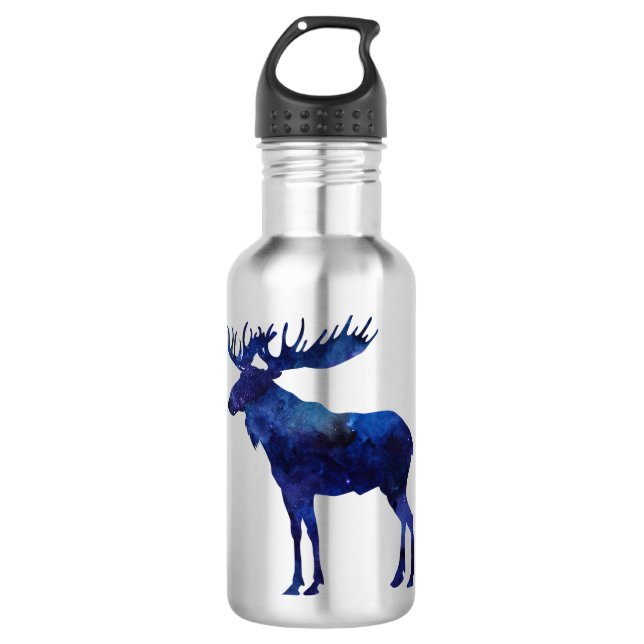 Blaue Elche Silhouette Edelstahlflasche (Vorderseite)