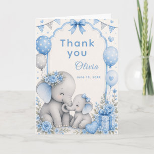 Blaue Elefant-Baby-Party Dankeskarte