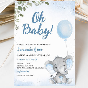 Blaue Elefant-Baby-Party Einladung
